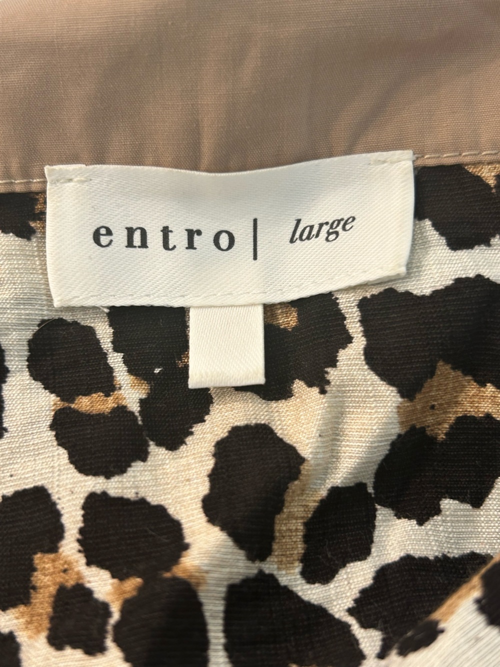 Entro Leopard Print Shirt Dress L Button Front Short Sleeve—Pockets - Picture 7 of 9